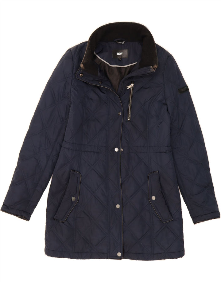 DKNY Womens Quilted Overcoat UK 10 Small Navy Blue Polyester Vintage Dkny and Second-Hand Dkny from Messina Hembry 