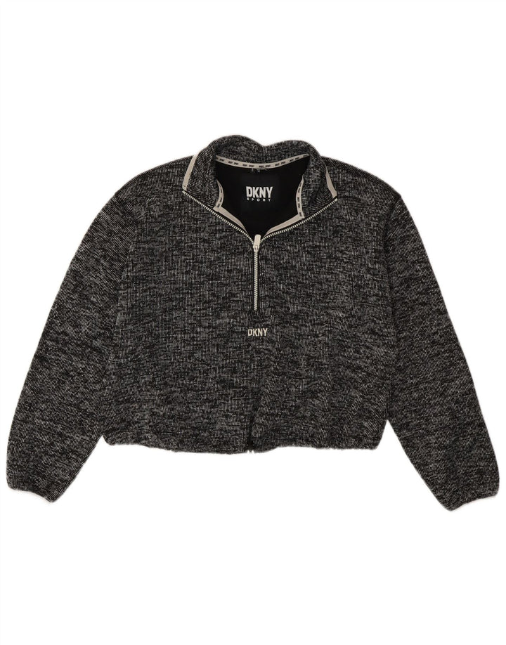 DKNY Womens Oversized Zip Neck Sweatshirt Jumper UK 10 Small Grey Flecked