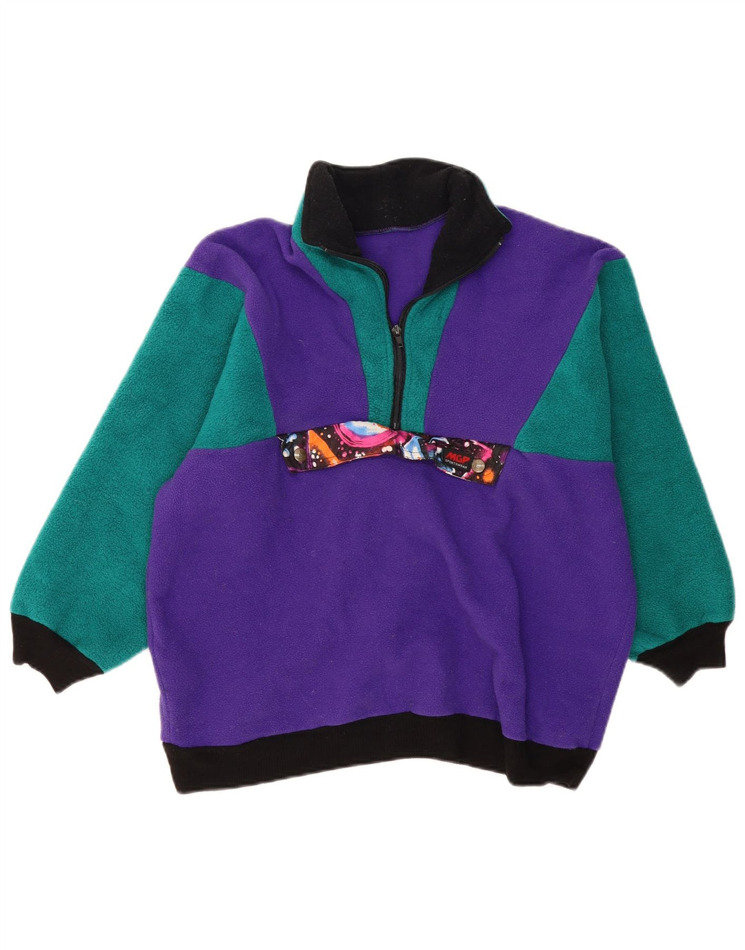 VINTAGE Übergroßer Fleece-Pullover für Damen, UK 10, Klein, Lila, Farbblock