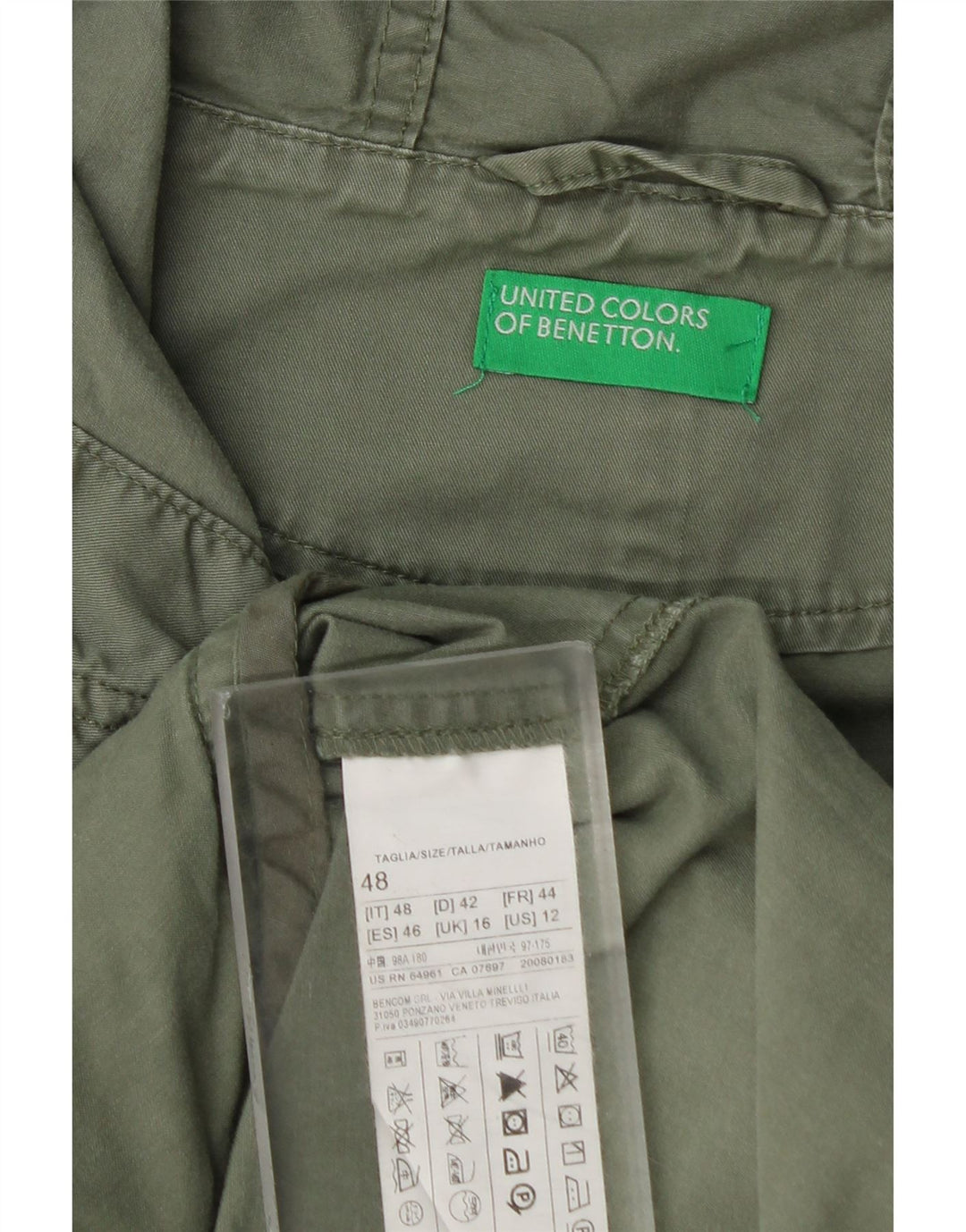 Benetton Damen Parka mit Kapuze, UK 16, Größe L, Khaki, Baumwolle