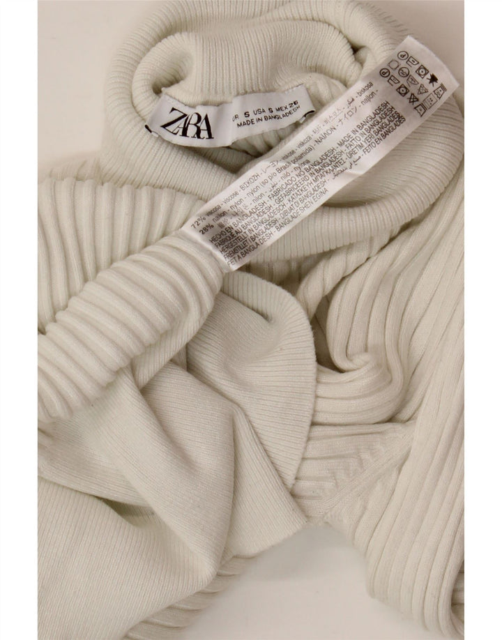 Zara Damen Crop Rollkragenpullover Pullover UK 8 Small Weiße Viskose