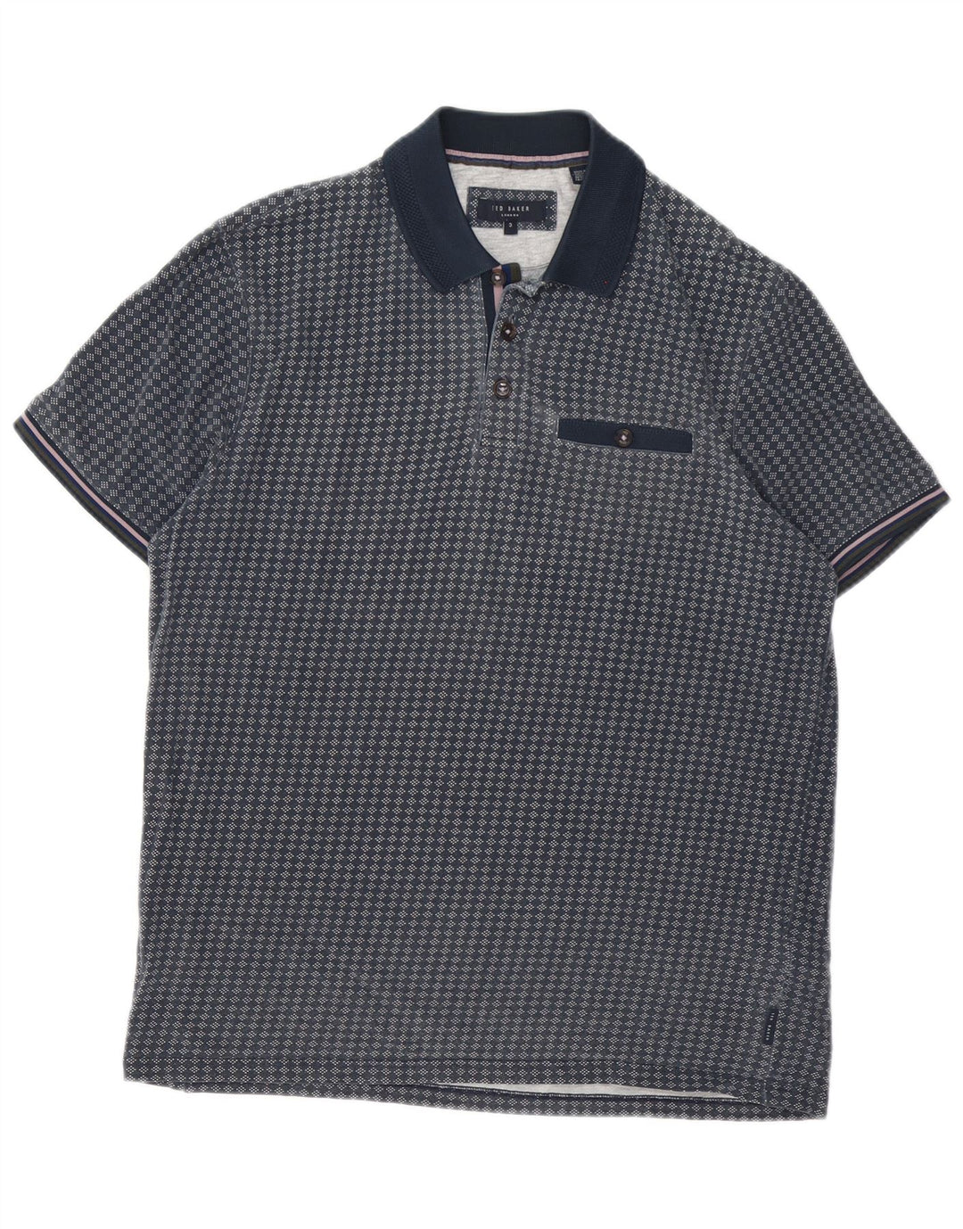 Ted Baker Herren-Poloshirt, Größe 3, mittelgroß, marineblau, geometrisch