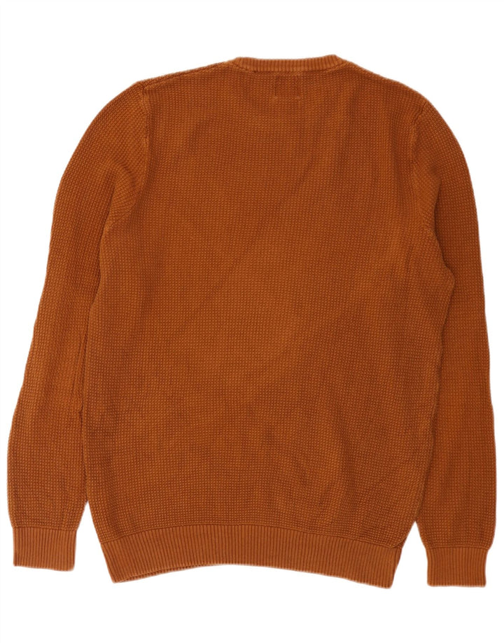Zara Herren-Pullover mit Rundhalsausschnitt, groß, braune Baumwolle