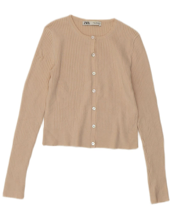 ZARA Damen Crop Cardigan Pullover UK 12 Mittelbeige Viskose