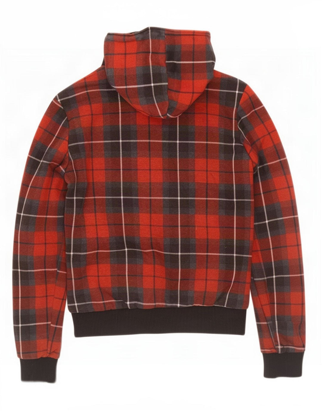 Zara Herren-Bomberjacke mit Kapuze, UK 38, mittelrot, kariert, Baumwolle