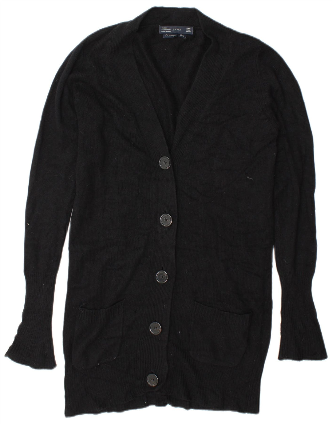 Zara Damen-Longline-Cardigan-Pullover UK 14 Mittelschwarze Seide