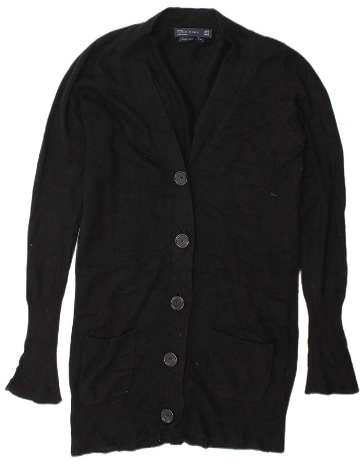 Zara Damen-Longline-Cardigan-Pullover UK 14 Mittelschwarze Seide