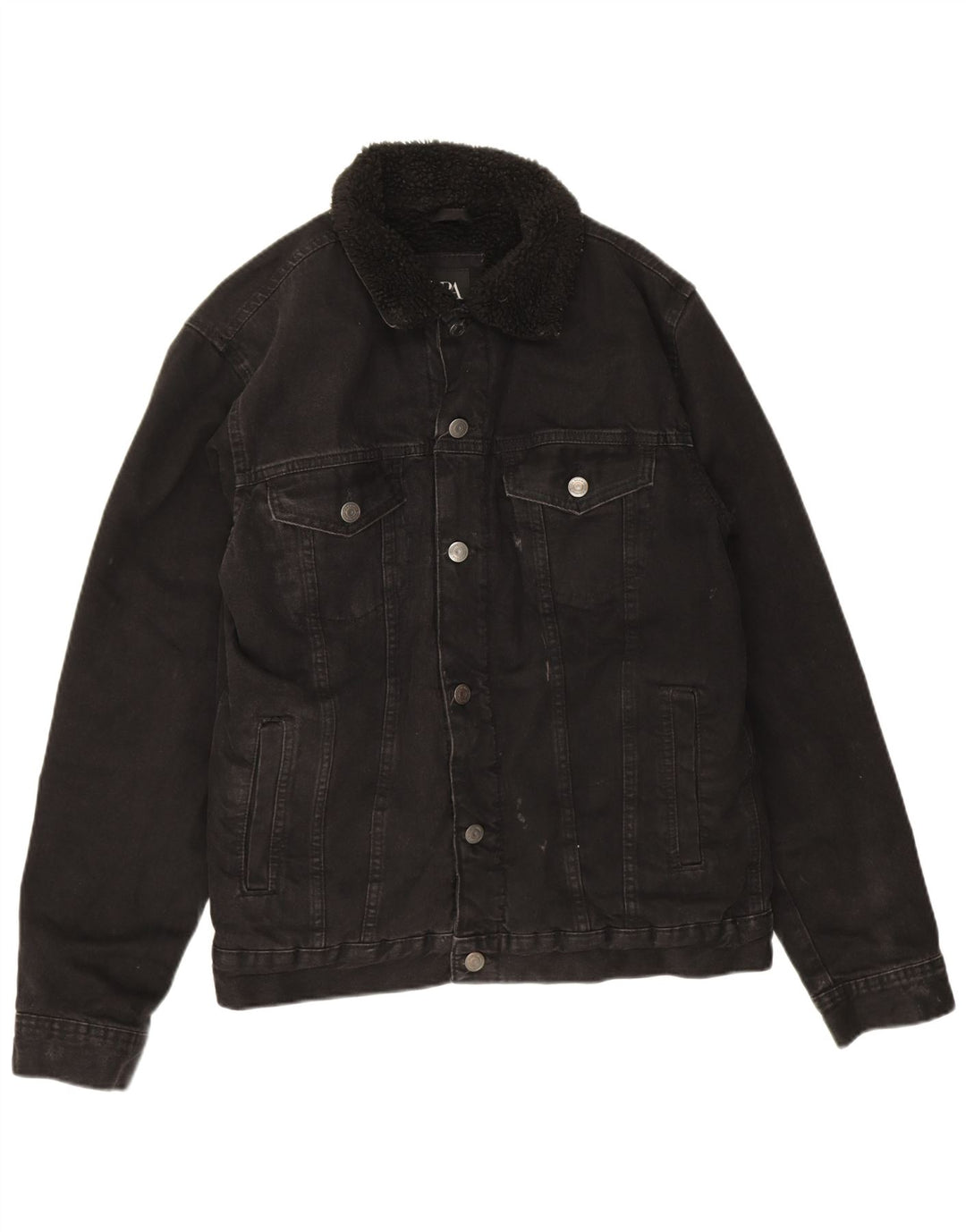 Zara Herren Sherpa Jeansjacke UK 38 Medium Schwarz Polyester