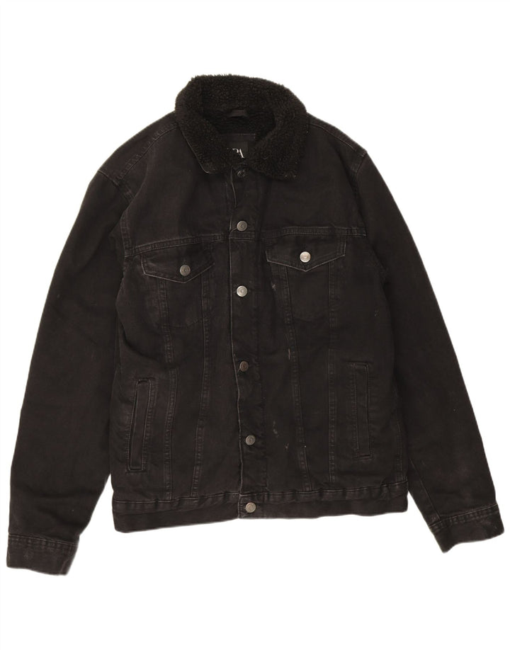 Zara Herren Sherpa Jeansjacke UK 38 Medium Schwarz Polyester