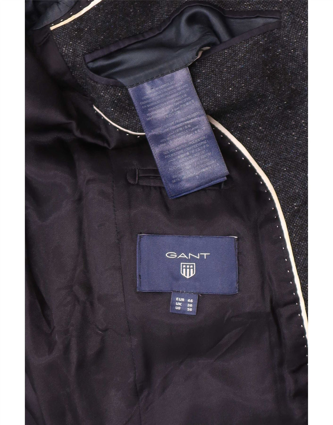 Gant Herren-Blazer mit 2 Knöpfen, Größe S, Marineblau, Wolle, UK 36
