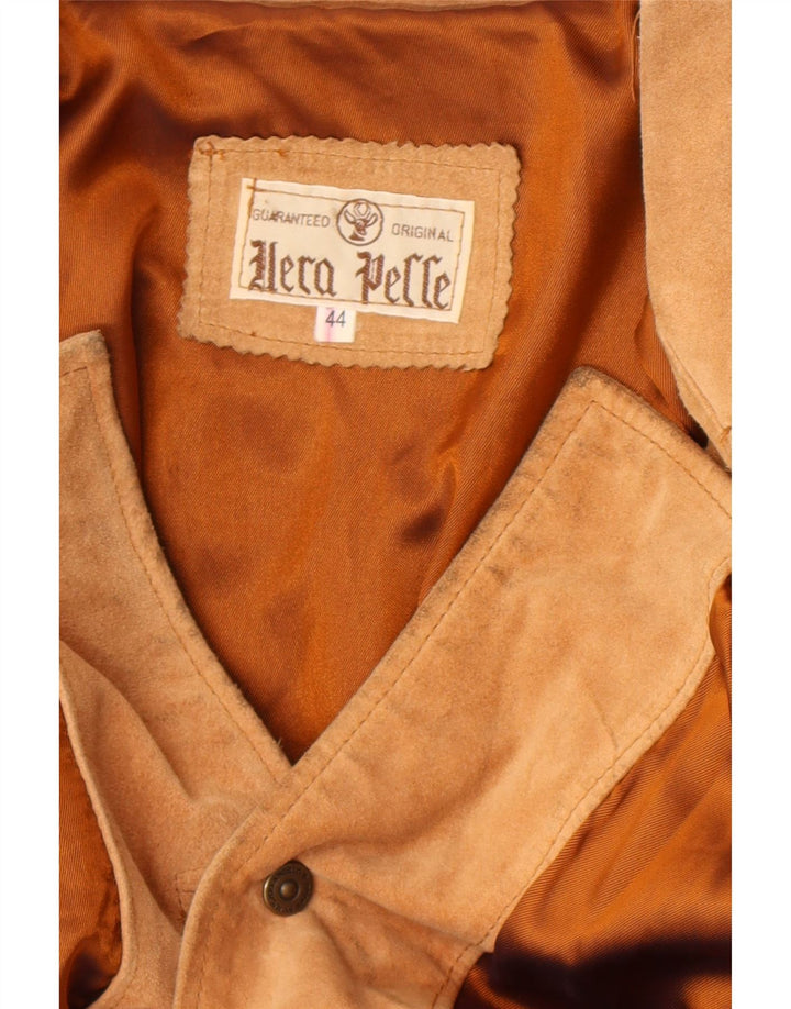 Vintage Damen Übergroße 4-Knopf-Wildleder-Blazerjacke IT 44 Mittelbraun