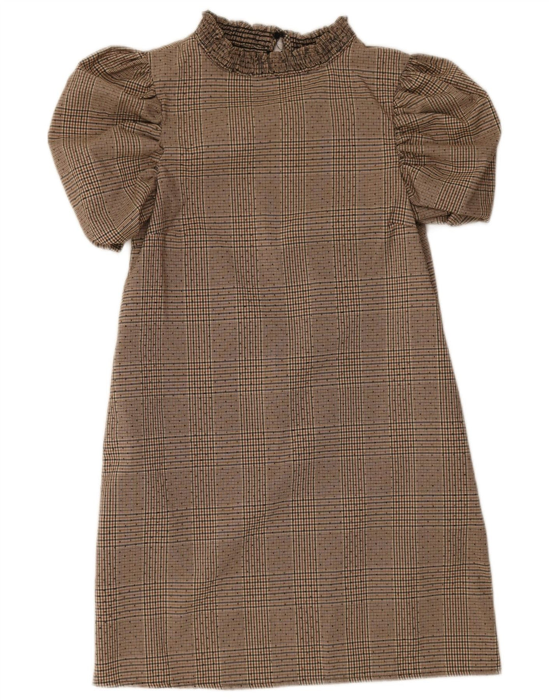 Zara Damen Basic Kleid UK 6 XS Beige Hahnentrittmuster