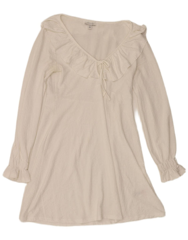 Topshop Damen-Langarmkleid in A-Linie, UK 12, Mittelweiß, Polyester