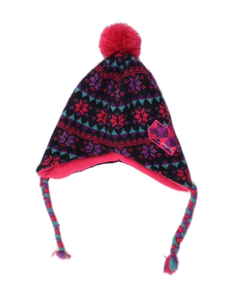 DESIGUAL Girls Bobble Hat 5-6 Years Large Pink Fair Isle Acrylic Vintage Desigual and Second-Hand Desigual from Messina Hembry 