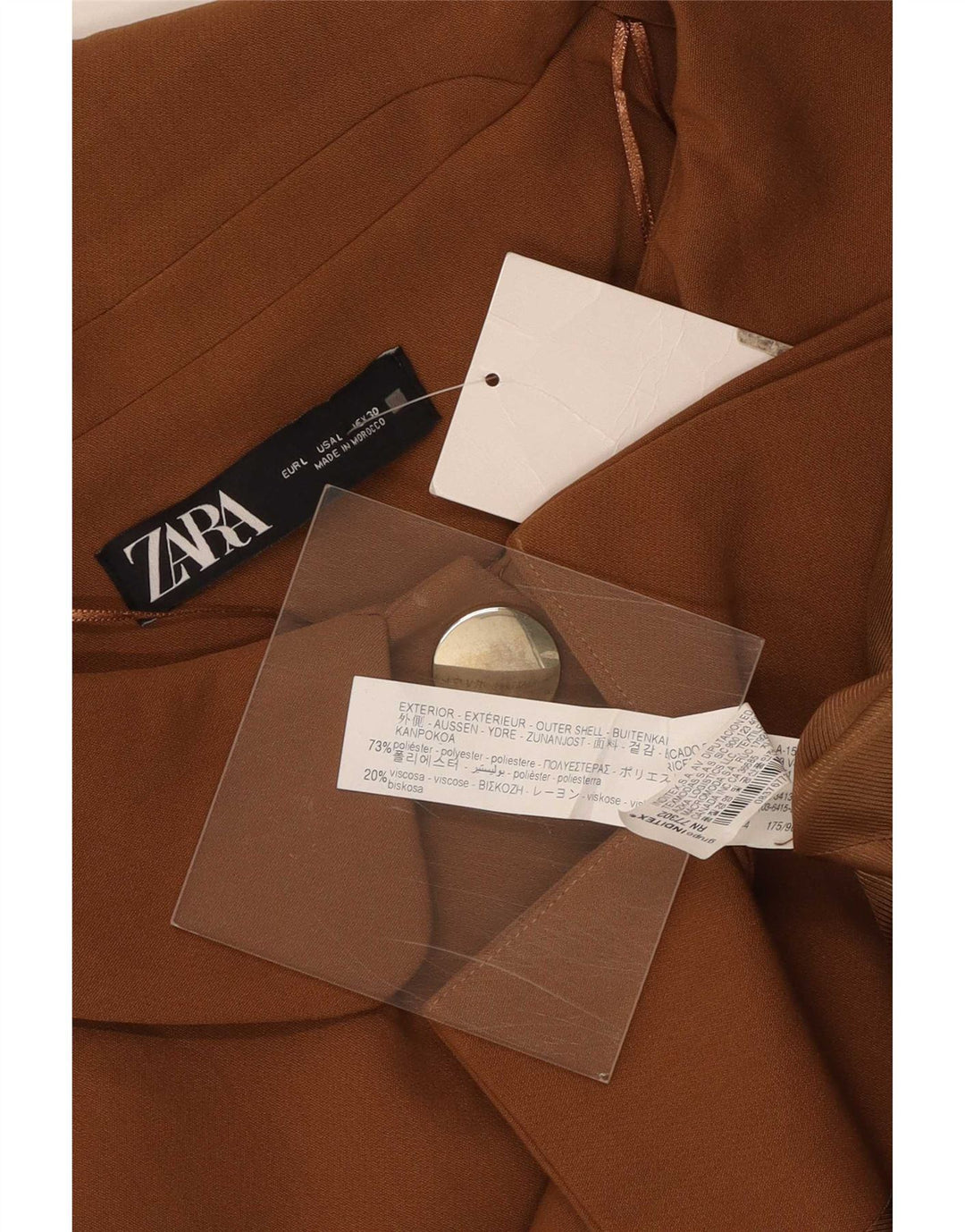 Zara Damen-Blazerjacke mit 3/4-Ärmeln und 3 Knöpfen, UK 16, großes braunes Polyester