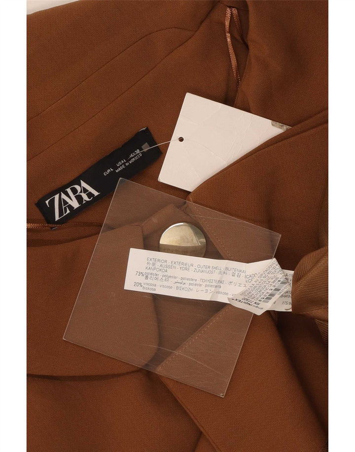 Zara Damen-Blazerjacke mit 3/4-Ärmeln und 3 Knöpfen, UK 16, großes braunes Polyester