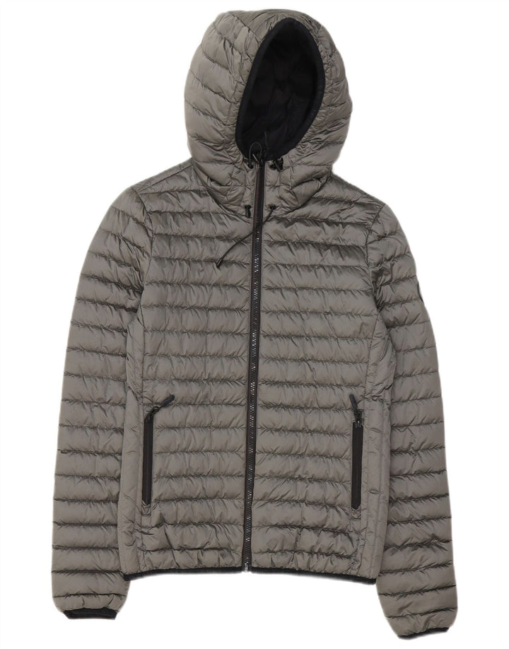 Superdry Wattierte Damenjacke mit Kapuze, UK 8, Größe S, Grau, Polyester