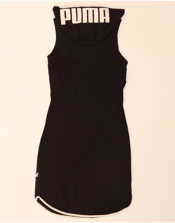 Puma Damen Graphic Ärmelloses Hoodie-Kleid UK 4 XS Schwarz Baumwolle
