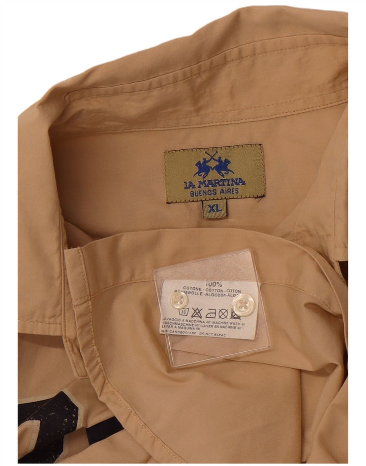 LA MARTINA Herren Royal Navy Graphic Shirt XL Beige Colourblock Baumwolle