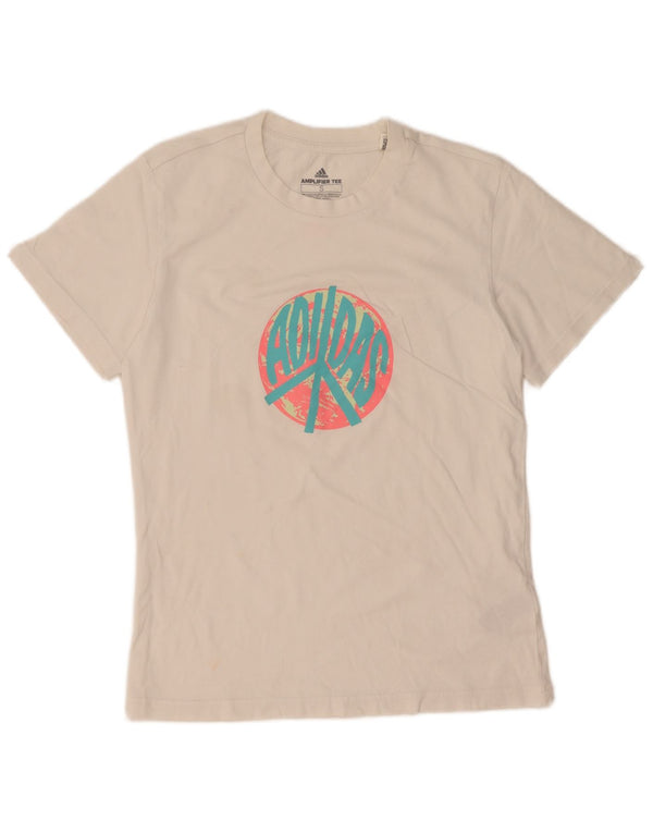 Adidas Damen Grafik T-Shirt Top UK 10 Small Weiße Baumwolle