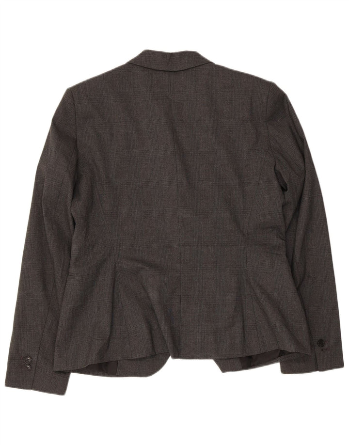 Zara Damen-Blazerjacke mit 1 Knopf, EU 42, großes grau kariertes Polyester