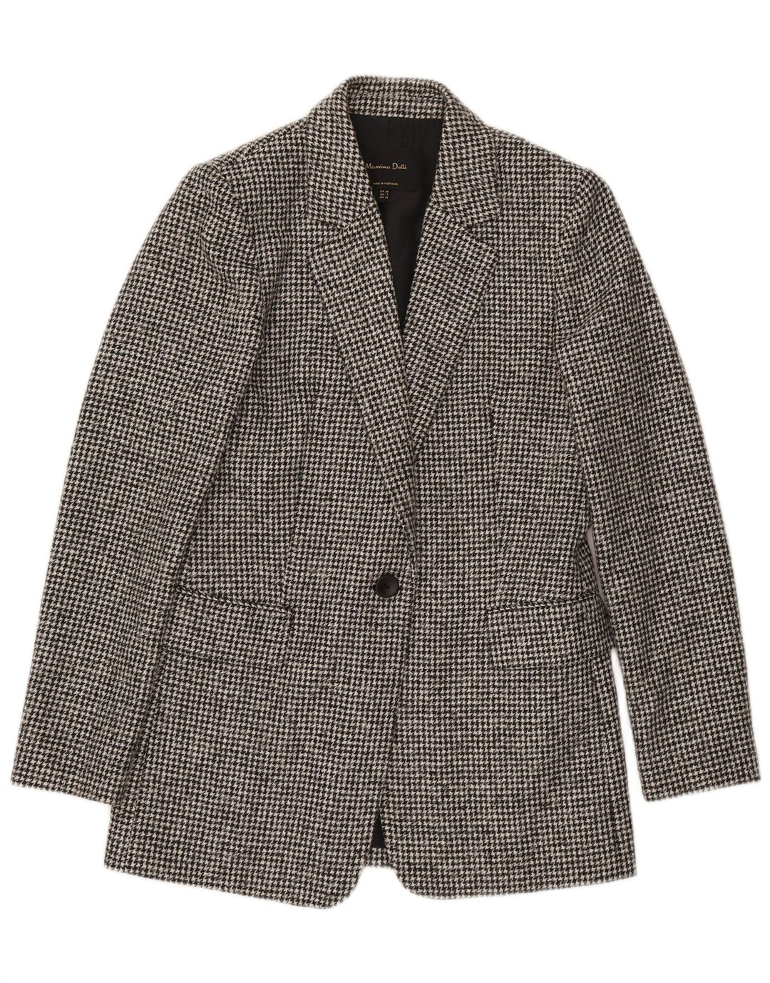 Massimo Dutti Damen 1-Knopf-Blazerjacke EU 34 2XS Graue Hahnentrittwolle