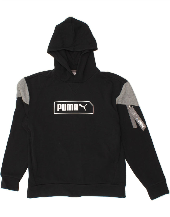 PUMA Mens Graphic Hoodie Jumper Small Black Colourblock Vintage Puma and Second-Hand Puma from Messina Hembry 