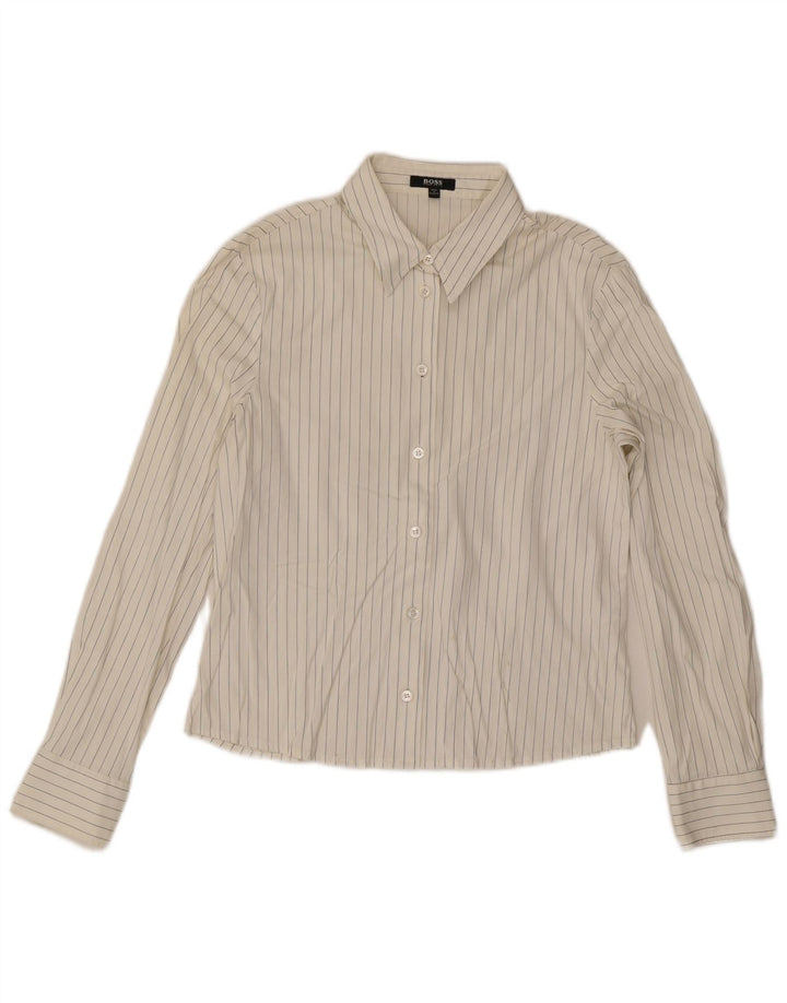 Hugo Boss Damenhemd UK 12 Mittelweißer Nadelstreifen