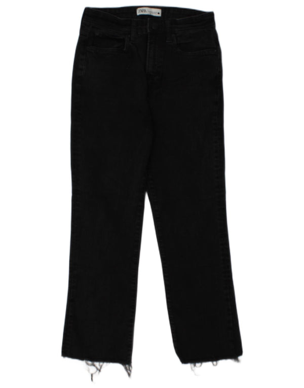 Zara Damen Crop High Waist Jeans EU 38 Small W28 L25 Schwarze Baumwolle