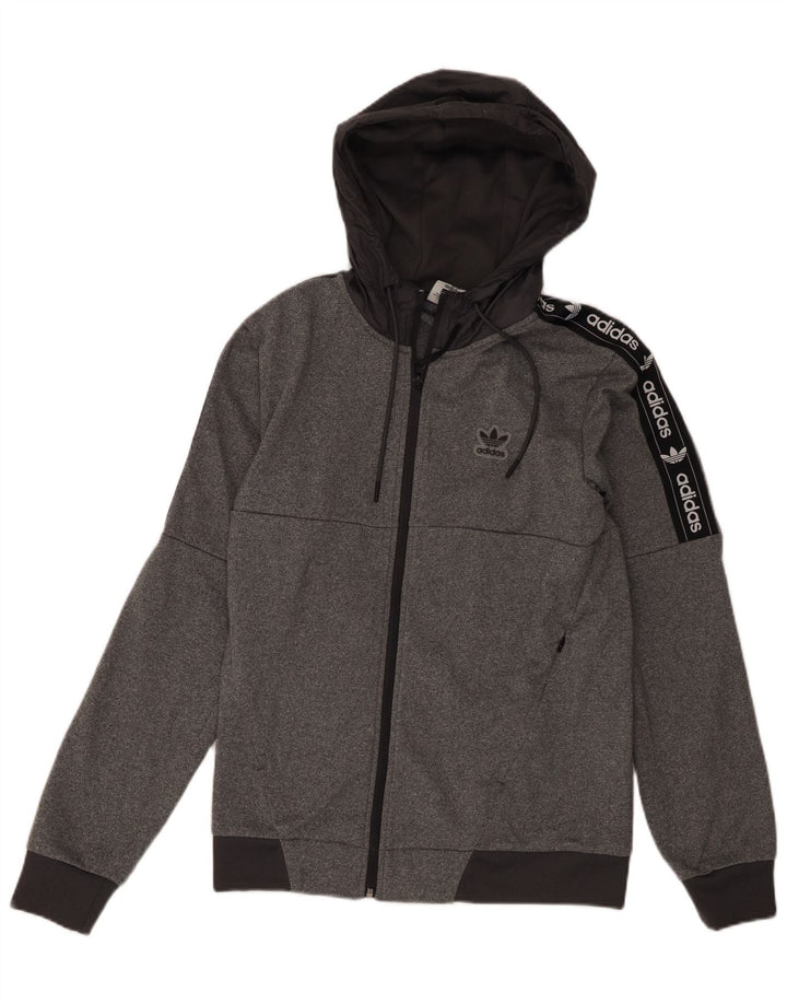 Adidas Herren-Kapuzenpullover mit grafischem Reißverschluss, klein, graues Farbblock-Polyester