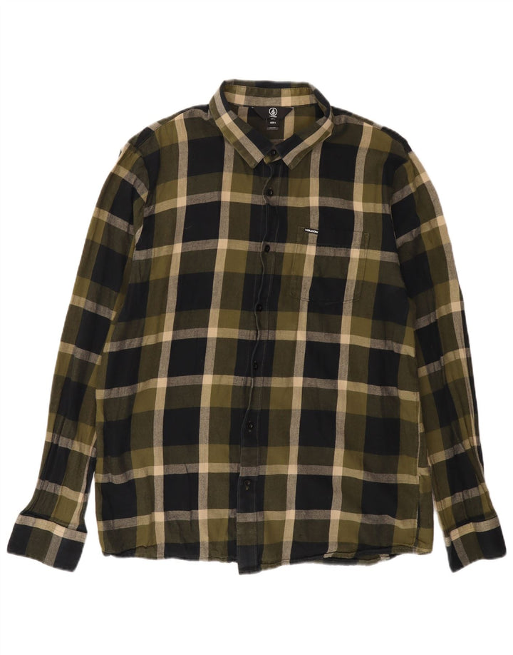VOLCOM Herren-Flanellhemd, groß, Khaki, kariert, Baumwolle