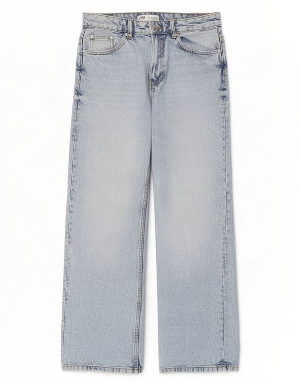 Zara Damen-Jeans mit weitem Bein, EU 40, mittelgroß, W30, L30, blaue Baumwolle