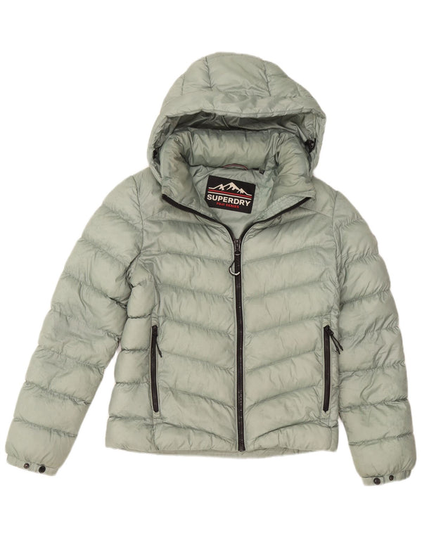Superdry Womens Hooded Padded Jacket UK 12 Medium Green Polyester