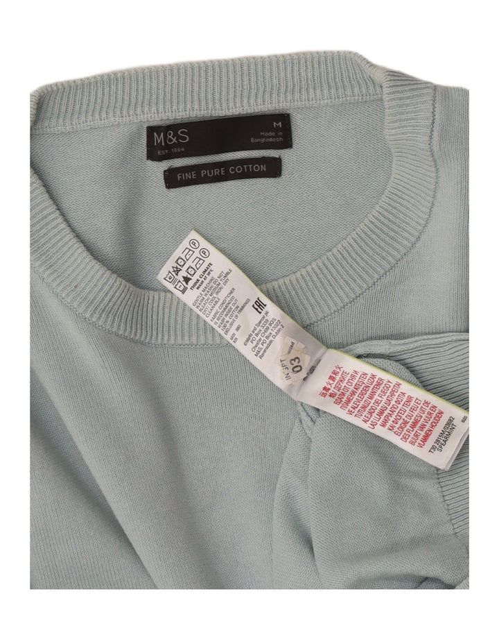 Marks & Spencer Herren-Pullover mit Rundhalsausschnitt, mittelblaue Baumwolle