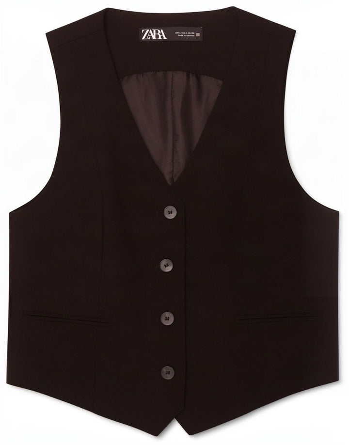 Zara Damen Weste UK 10 Small Schwarz Polyester
