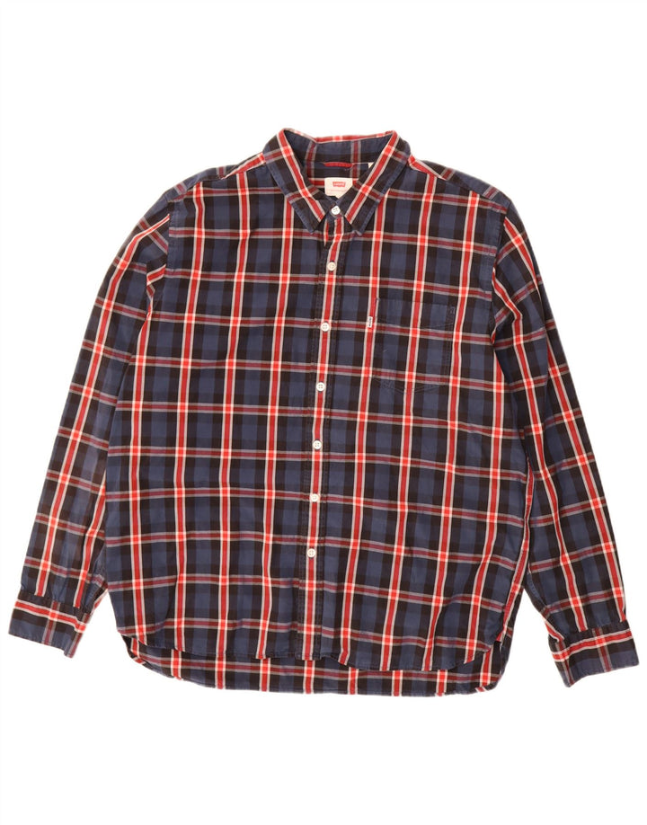 LEVI'S Herrenhemd XL, marineblau, kariert, Baumwolle