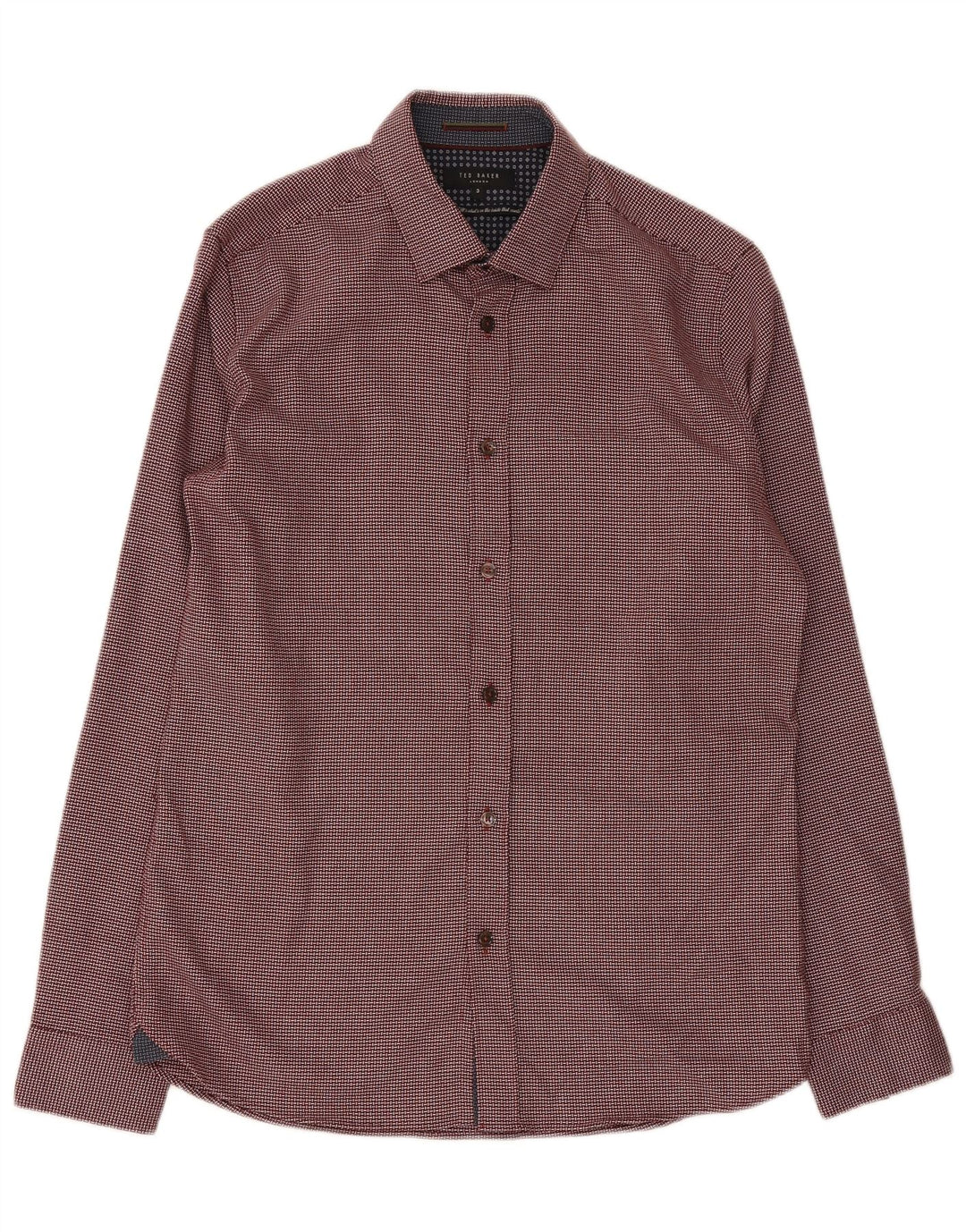 Ted Baker Herren-Hemd mit normaler Passform, Größe 3, mittleres Burgunderrot, geometrisches Polyester