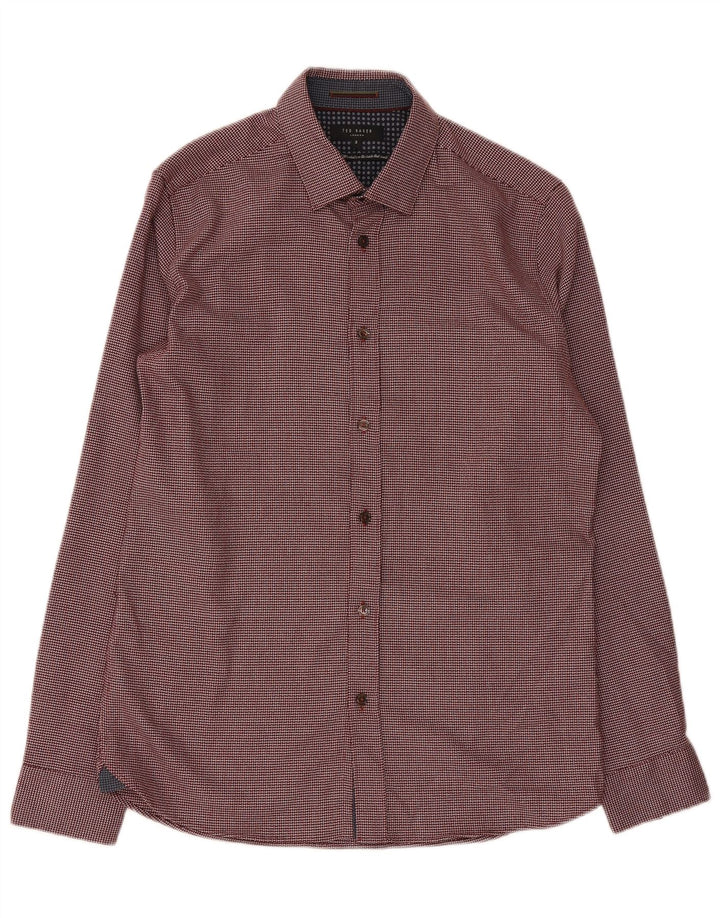 Ted Baker Herren-Hemd mit normaler Passform, Größe 3, mittleres Burgunderrot, geometrisches Polyester