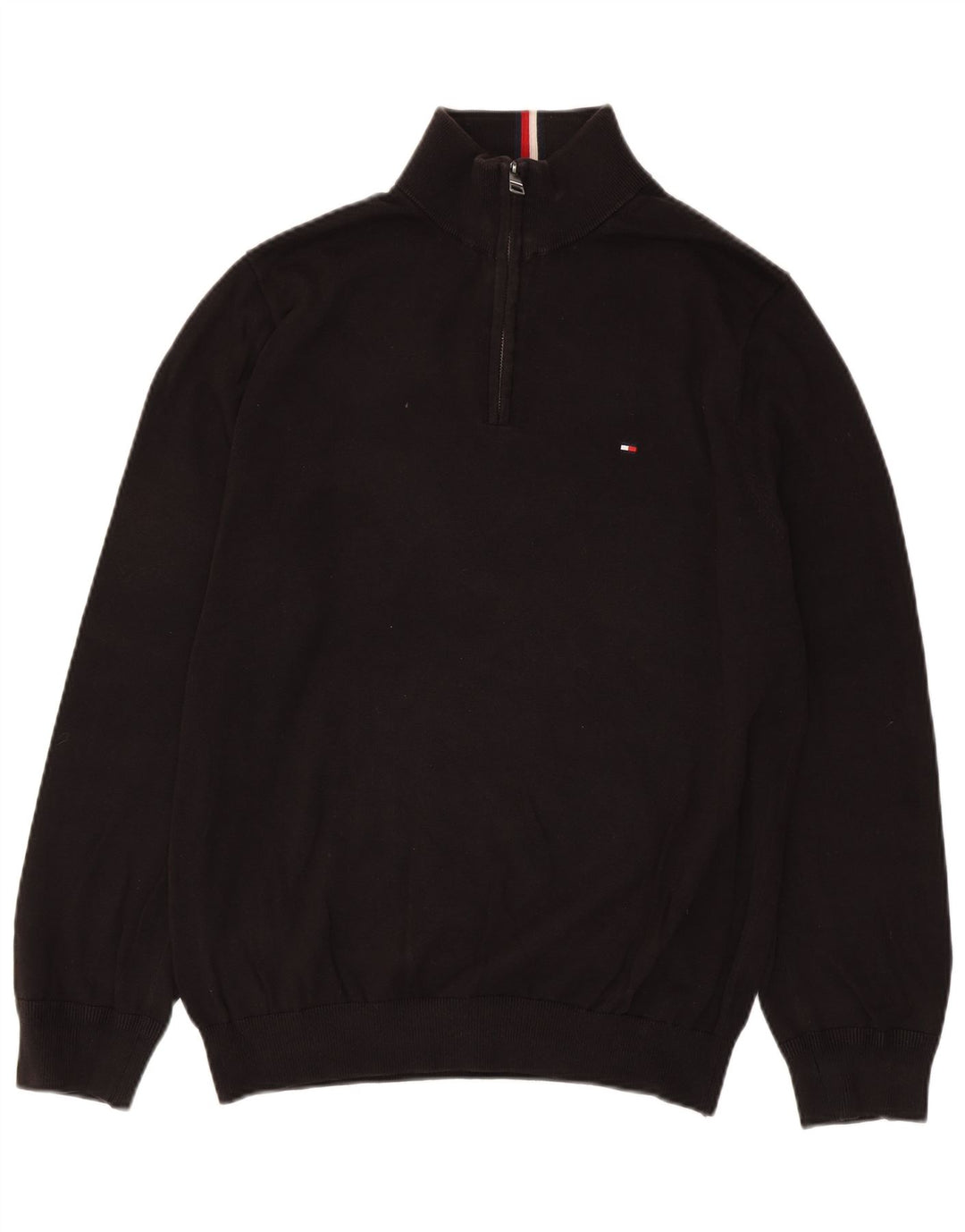 Tommy Hilfiger Herren-Pullover mit Reißverschluss am Hals, groß, aus schwarzer Baumwolle