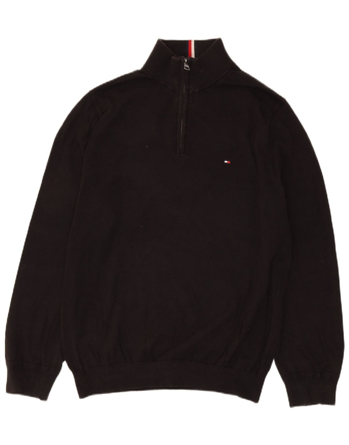 Tommy Hilfiger Herren-Pullover mit Reißverschluss am Hals, groß, aus schwarzer Baumwolle