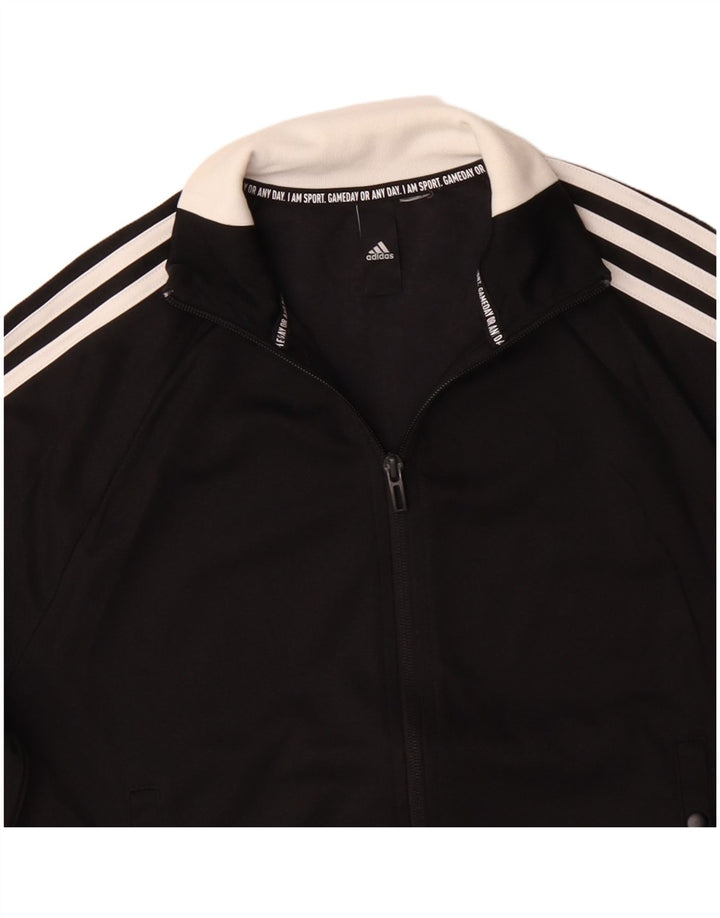 ADIDAS Damen Trainingsanzug Top Jacke UK 14 Mittelschwarzes Polyester