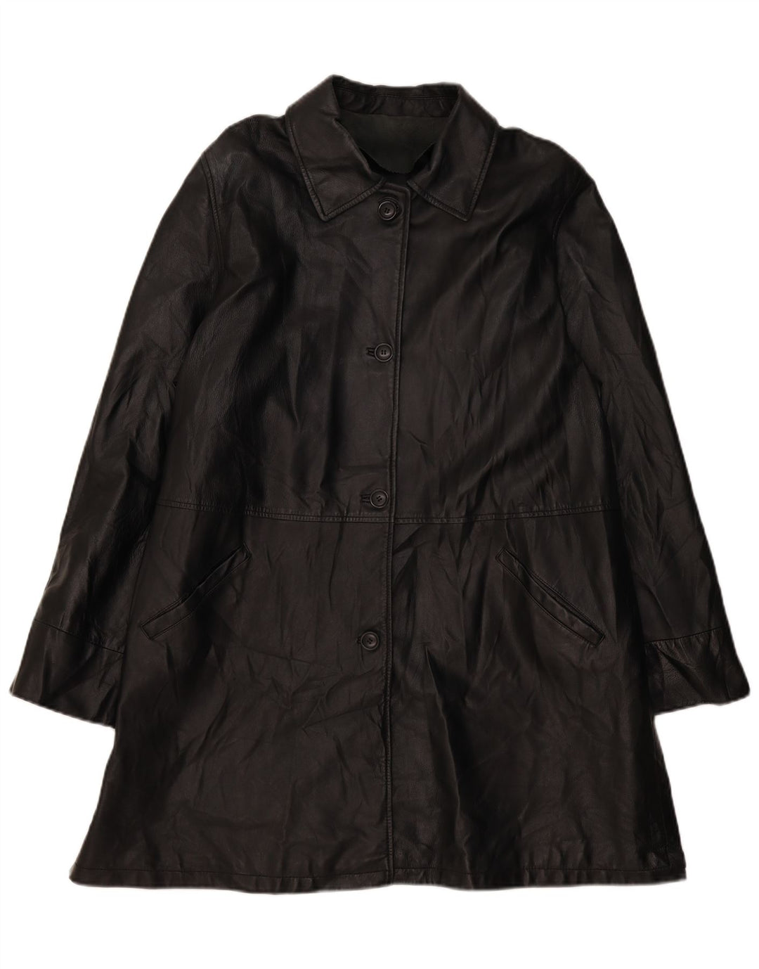 VINTAGE Damen Übergroßer Ledermantel EU 46 XL Schwarzes Leder