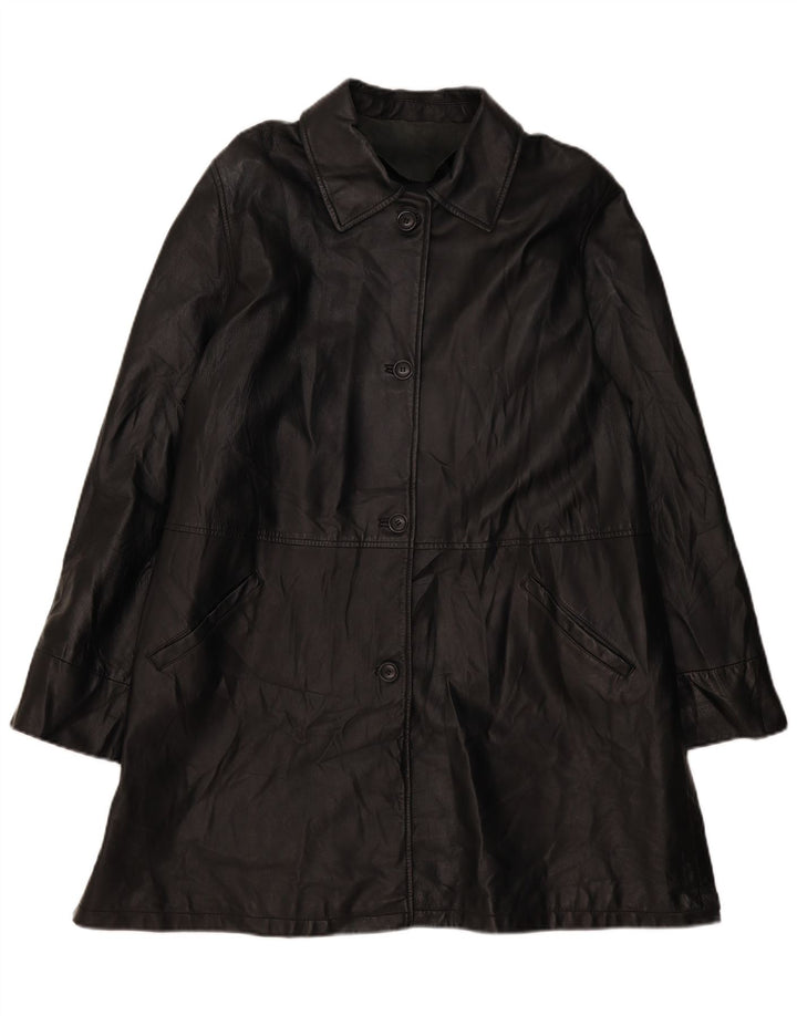 VINTAGE Damen Übergroßer Ledermantel EU 46 XL Schwarzes Leder