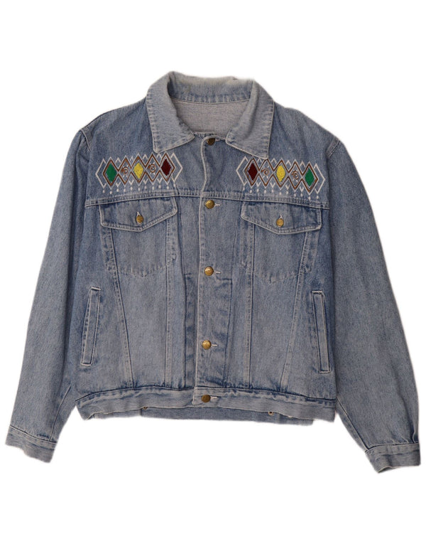 Cherokee Herren-Jeansjacke mit Grafik, UK 40, große blaue geometrische Baumwolle