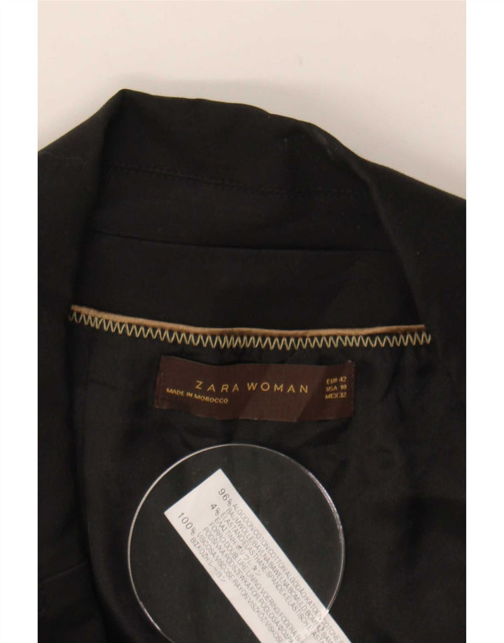 Zara Damen Blazer Jacke EU 42 Große schwarze Baumwolle