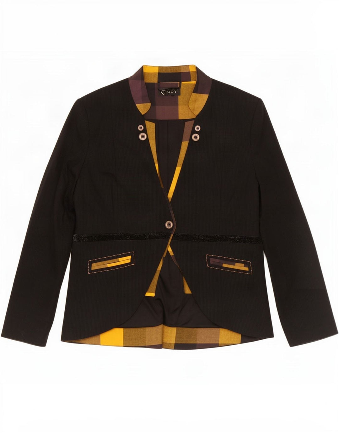 Lucy Damen-Blazerjacke mit 1 Knopf, UK 14, Mittelschwarz, Farbblock