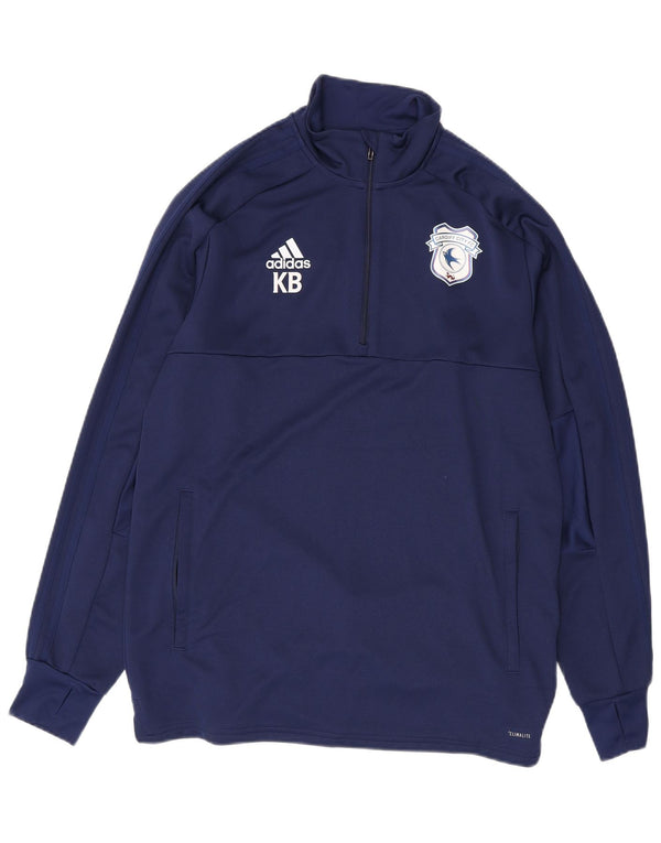Adidas Herren Cardiff City FC Pullover-Trainingsanzug mit Reißverschluss, Größe L, Marineblau