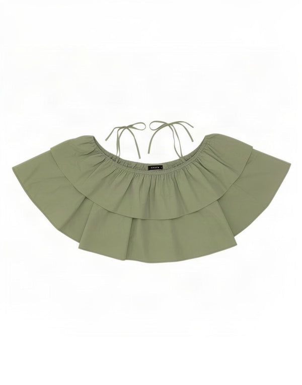 Zara Damen Crop Off Shoulder Top UK 6 XS Grün Polyester