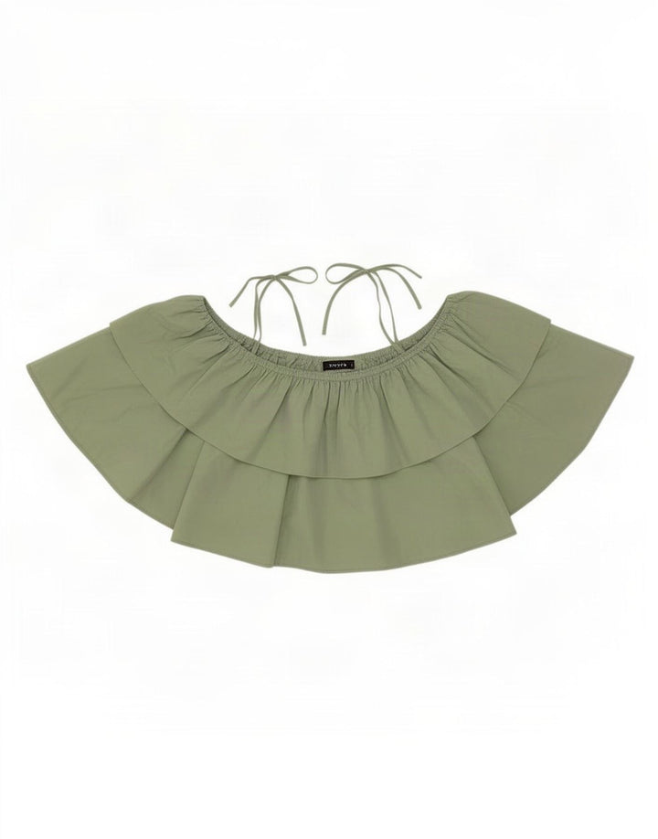Zara Damen Crop Off Shoulder Top UK 6 XS Grün Polyester