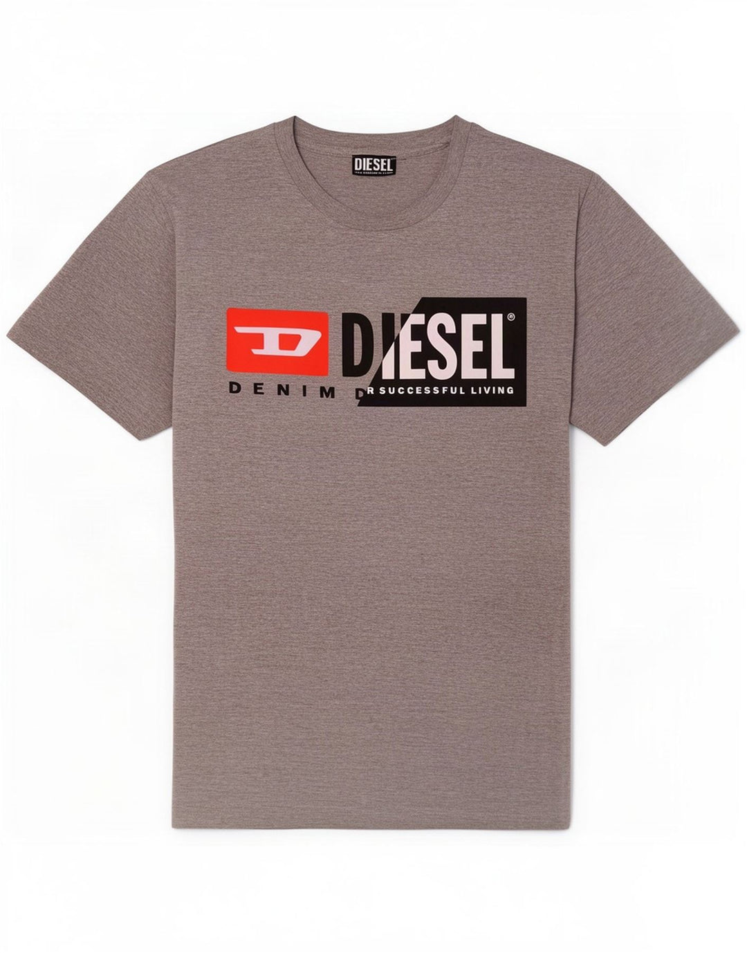 Diesel Herren Grafik-T-Shirt-Oberteil aus mittelgrau gesprenkelter Baumwolle